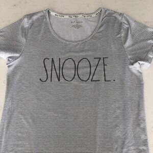 Rae Dunn SNOOZE Short Slv Scoop Neck Stripped Nightshirt Lt Heather Gray Sz M